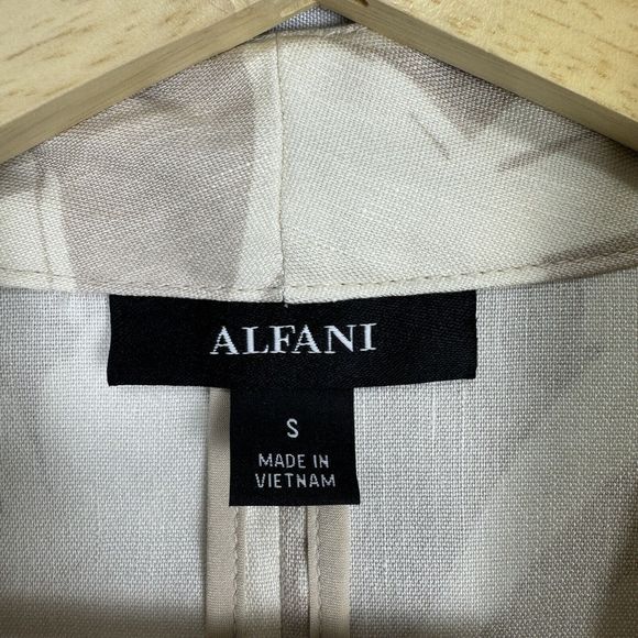 Alfani Floral Linen Cardigan Size Small Long Tan Draped Open Front Ruched Sleeve - Picture 8 of 16